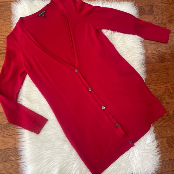 Eileen Fisher Merino Wool Red Cardigan Sweater Long Sleeve Size Small Small Hole - Picture 2 of 6